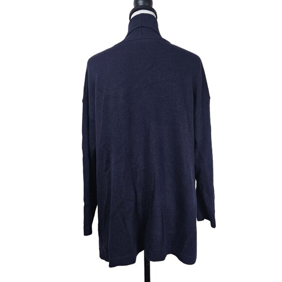 Talbots Women Lambswool Blend Navy Cardigan Sz XLP Open Front Drape Quiet Luxury - Picture 3 of 9